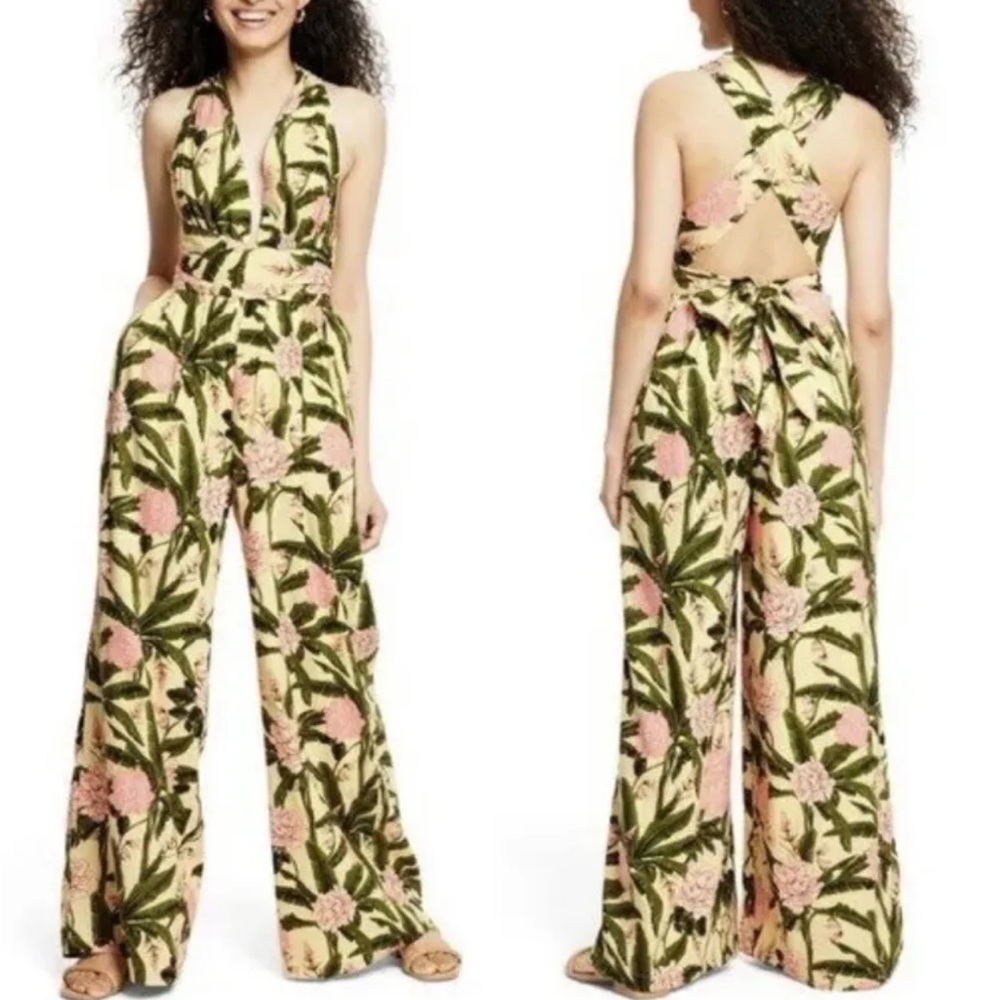 Agua Bendita Floral Jumpsuit in Green and Pink